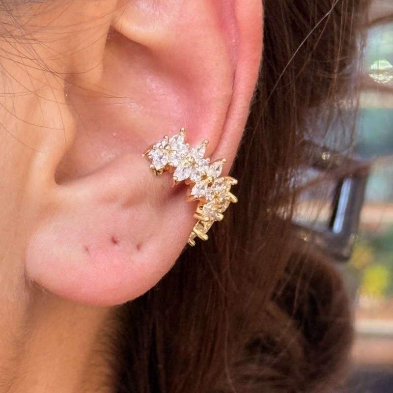 Altın tonlu Çiçek Taşlı Kıkırdak  resmi