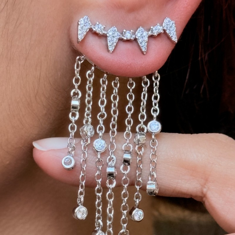 Zincir Detaylı Taşlı Küpe resmi