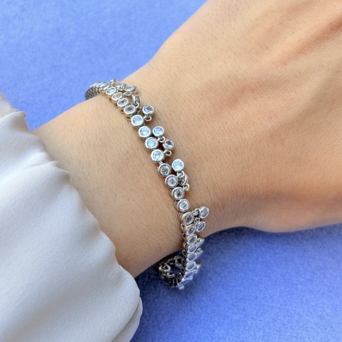 Yuvarlak Taşlı Zincir Bileklik resmi