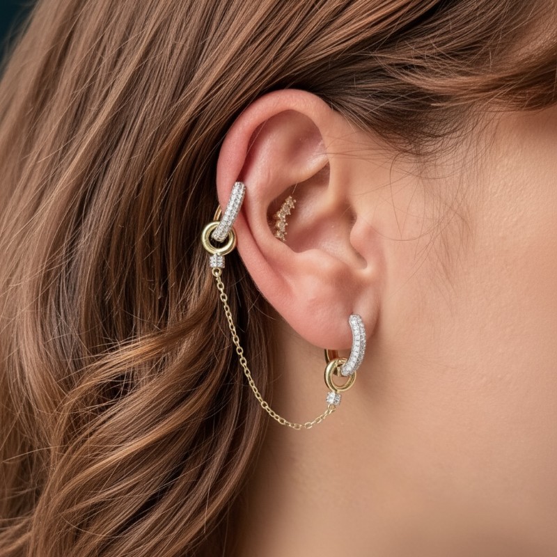 Zincir Detaylı Çift Halka Küpe resmi