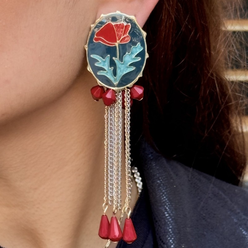 Kırmızı Gelincik Küpe resmi