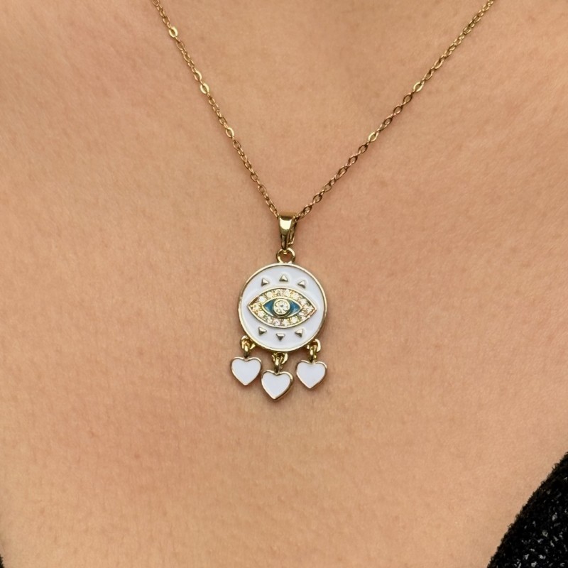 Nazar Gözlü Kalpli Uçlu Kolye – Gold resmi