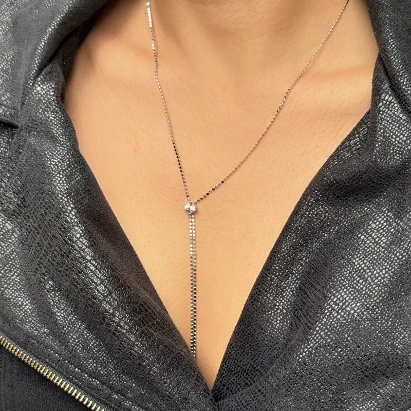 Tek Taşlı Uzun Zincir Kolye – Gümüş resmi