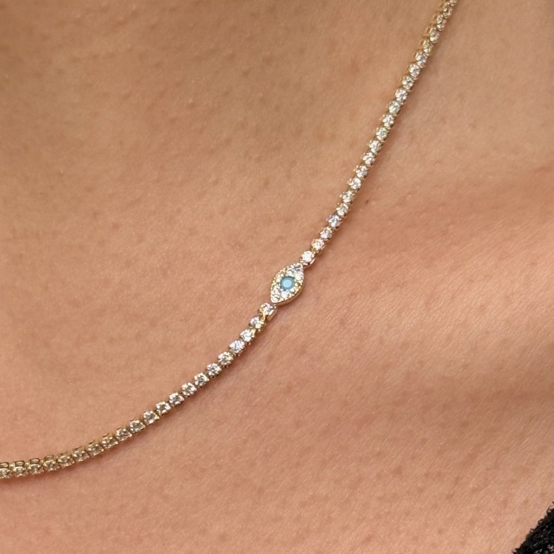 Mavi Taşlı İnce Zincir Kolye – Gold resmi