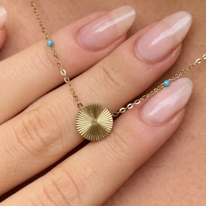 🌿 Turkuaz Boncuklu Yuvarlak Kolye resmi