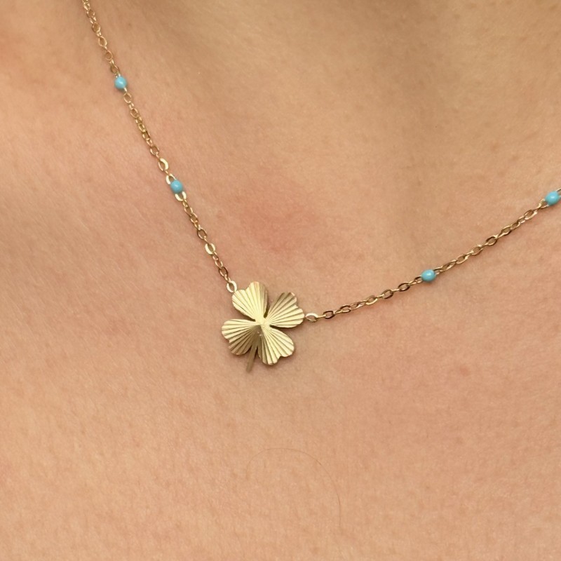 🍀 Dört Yapraklı Turkuaz Kolye resmi