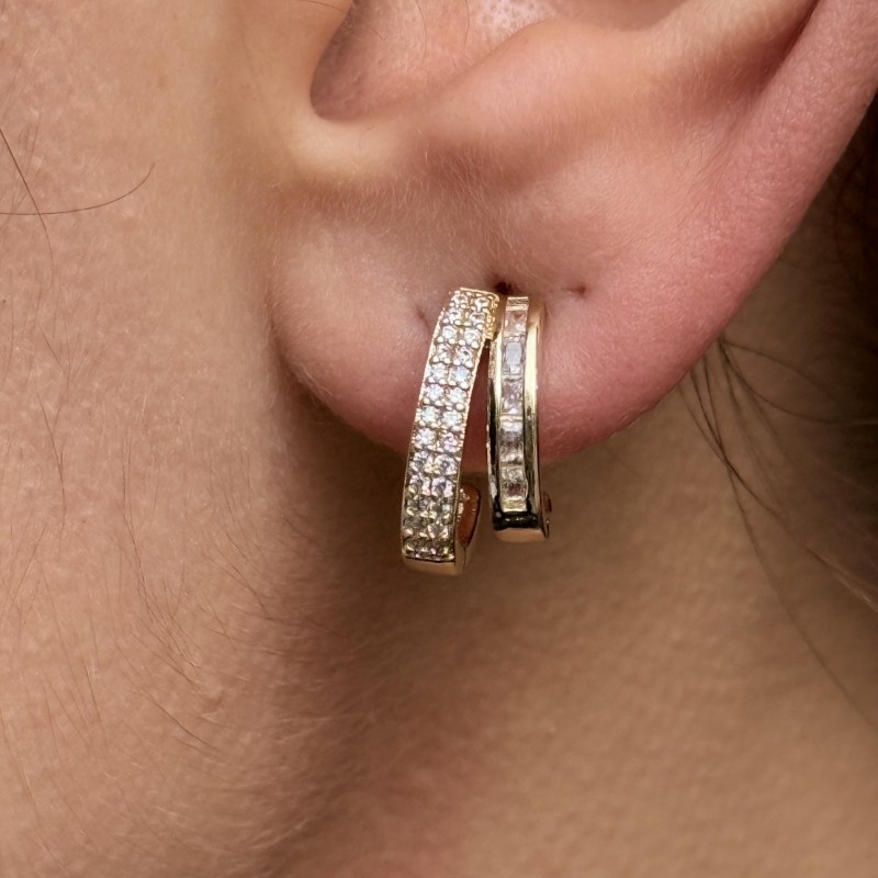 İkili Taşlı Gold Küpe resmi