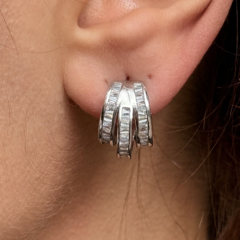 Üç Sıra Baget Silver Küpe resmi