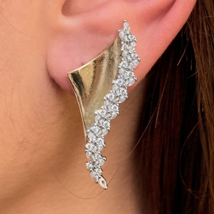 Asimetrik Taşlı Ear Cuff Küpe – Gold resmi