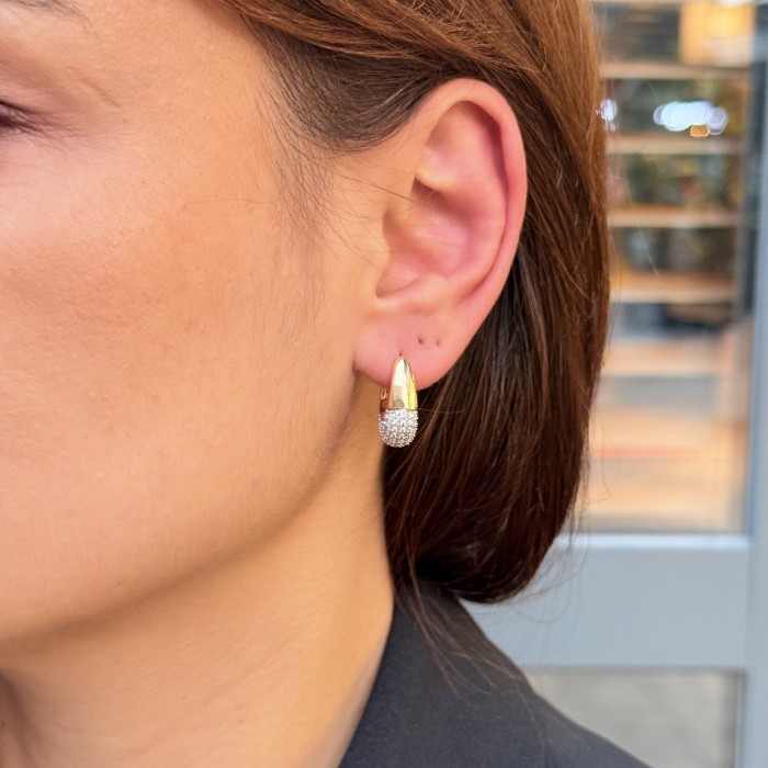 Pavé Uç Detay Halka Küpe – Gold resmi