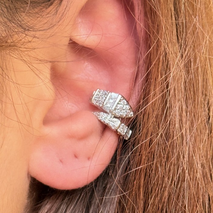 Çift Sıra Baget Pavé Ear Cuff – Silver resmi