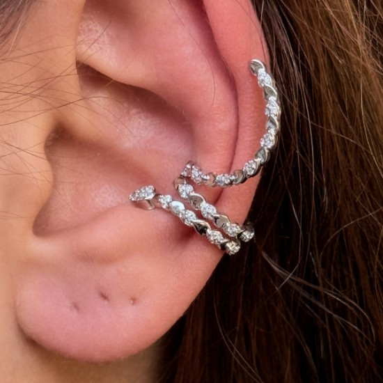 Üç Sarmal Taşlı Ear Cuff – Silver resmi