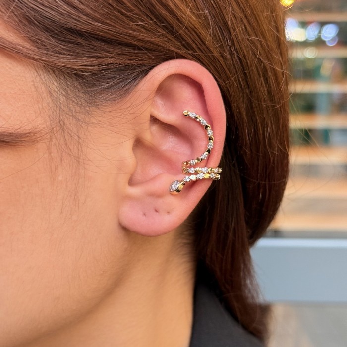 İki Renk Sarmal Taşlı Ear Cuff – Gold/Silver resmi
