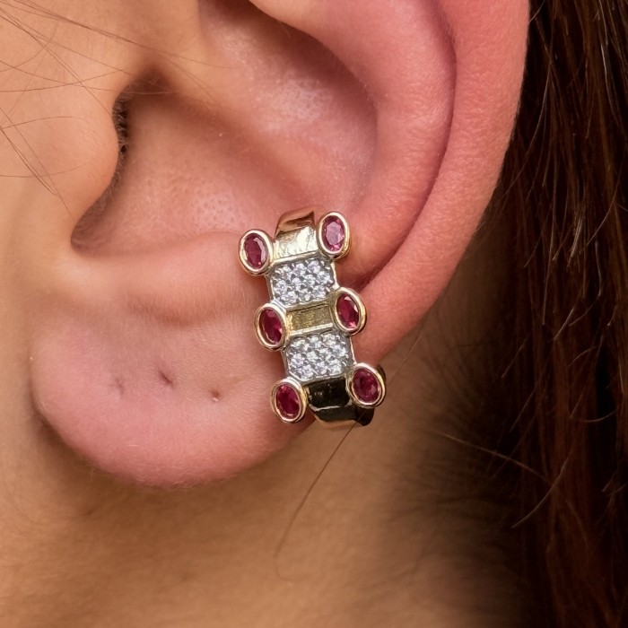 Yakut Renk Taşlı Ear Cuff – Gold resmi
