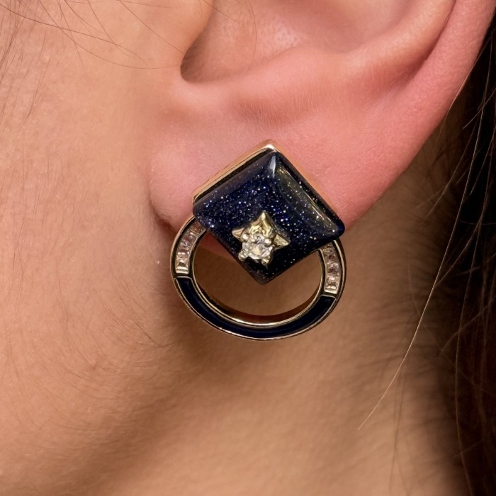 Aurelia Dual-Tone Pavé Hoop Lacivert  resmi