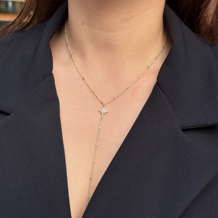 Vega Star Lariat Necklace – Gold resmi