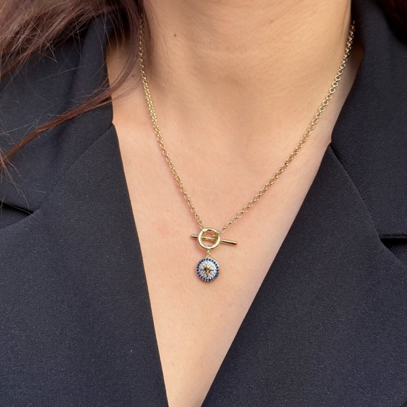 Aegean Eye Toggle Necklace – Gold/Blue resmi