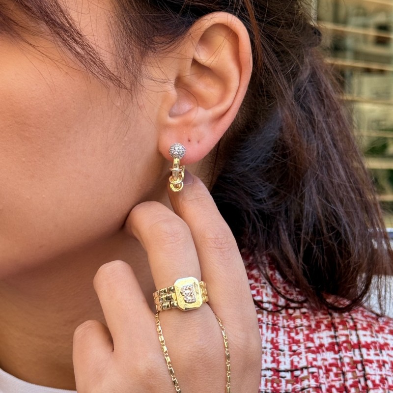 Pavé Globe Stud – Link Drop (Gold) resmi