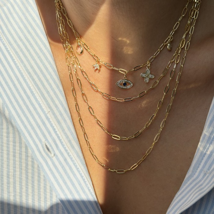 Dörtlü Ataç Zincir Charmlı Kolye  resmi